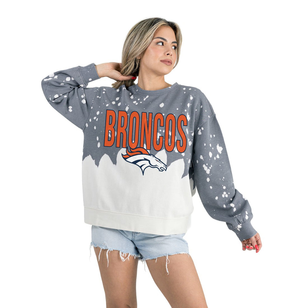 Denver Broncos  Gameday Couture Women's Oversized Faded Wash Tri-Blend Pullover Sweatshirt