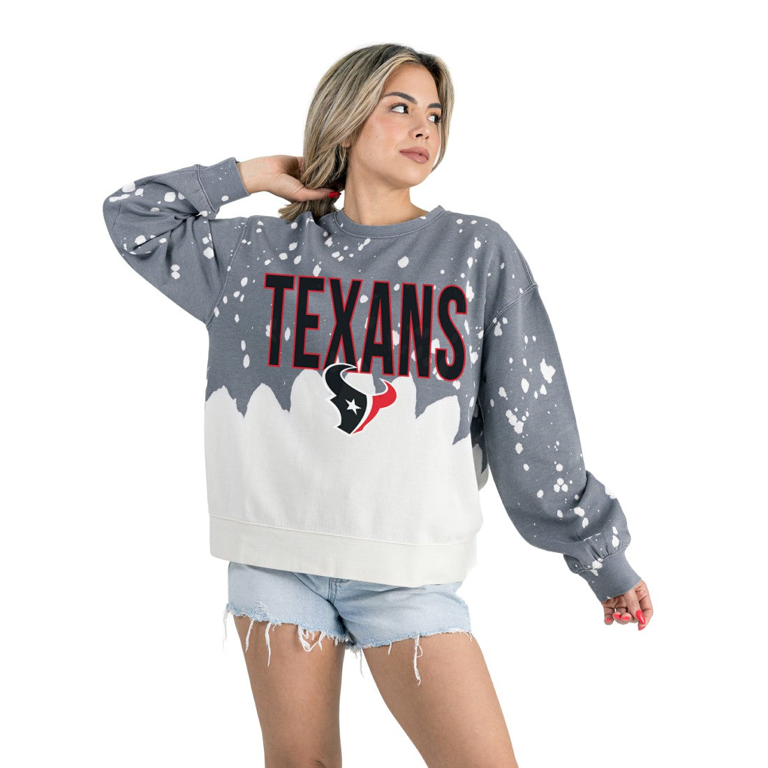 Houston Texans  Gameday Couture Women's Oversized Faded Wash Tri-Blend Pullover Sweatshirt