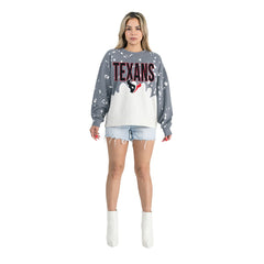 Houston Texans  Gameday Couture Women's Oversized Faded Wash Tri-Blend Pullover Sweatshirt