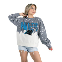 Carolina Panthers  Gameday Couture Women's Oversized Faded Wash Tri-Blend Pullover Sweatshirt