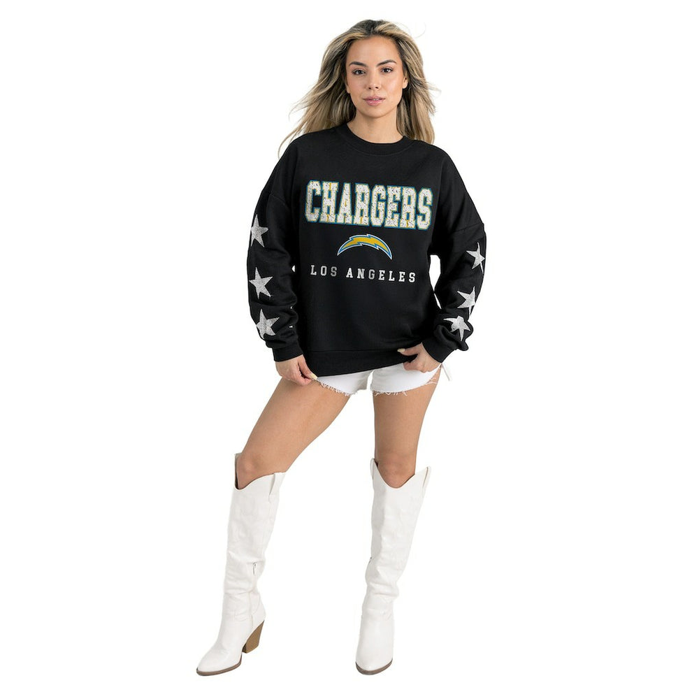 Los Angeles Chargers  Gameday Couture Women's Velocity Relaxed Rhinestone Pullover Sweatshirt