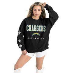 Los Angeles Chargers  Gameday Couture Women's Velocity Relaxed Rhinestone Pullover Sweatshirt