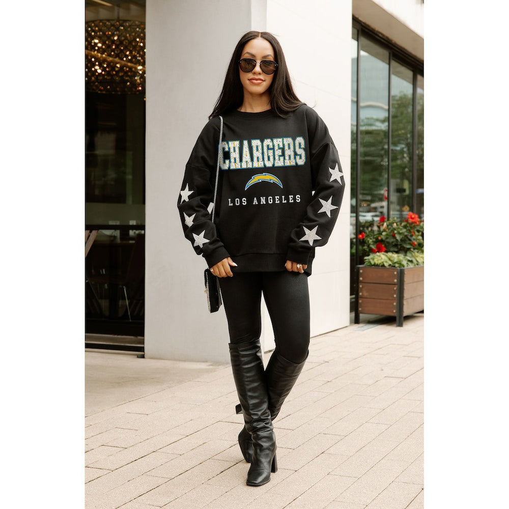 Los Angeles Chargers  Gameday Couture Women's Velocity Relaxed Rhinestone Pullover Sweatshirt