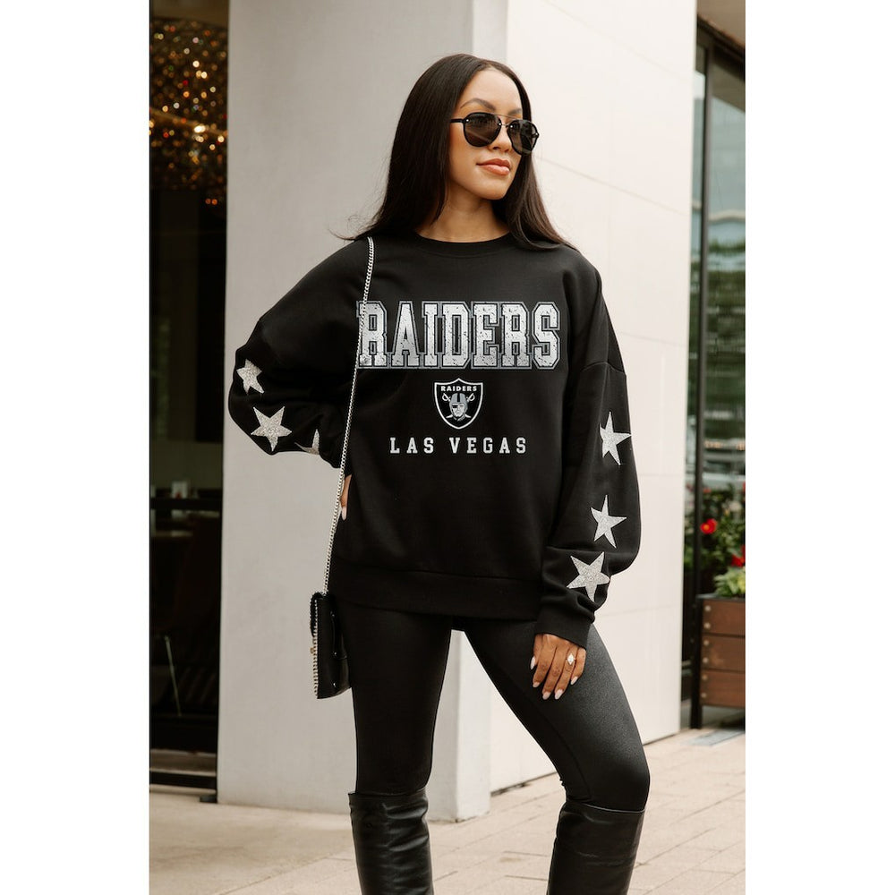 Las Vegas Raiders  Gameday Couture Women's Velocity Relaxed Rhinestone Pullover Sweatshirt
