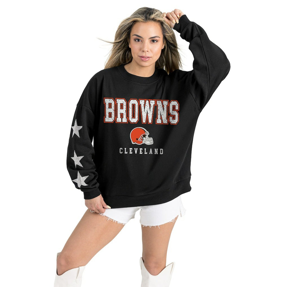 Cleveland Browns  Gameday Couture Women's Velocity Relaxed Rhinestone Pullover Sweatshirt