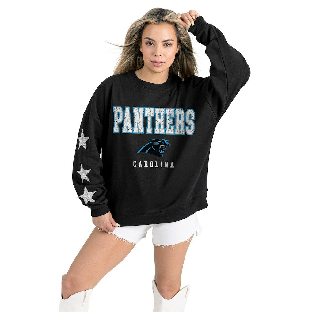 Carolina Panthers  Gameday Couture Women's Velocity Relaxed Rhinestone Pullover Sweatshirt