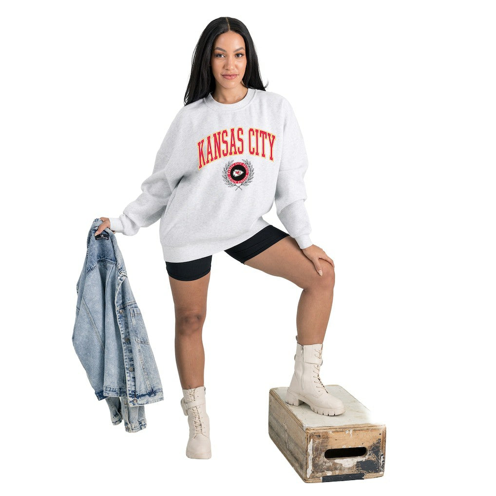 Kansas City Chiefs  Gameday Couture Women's Traditional Logo Oversized Premium Fleece Pullover Sweatshirt