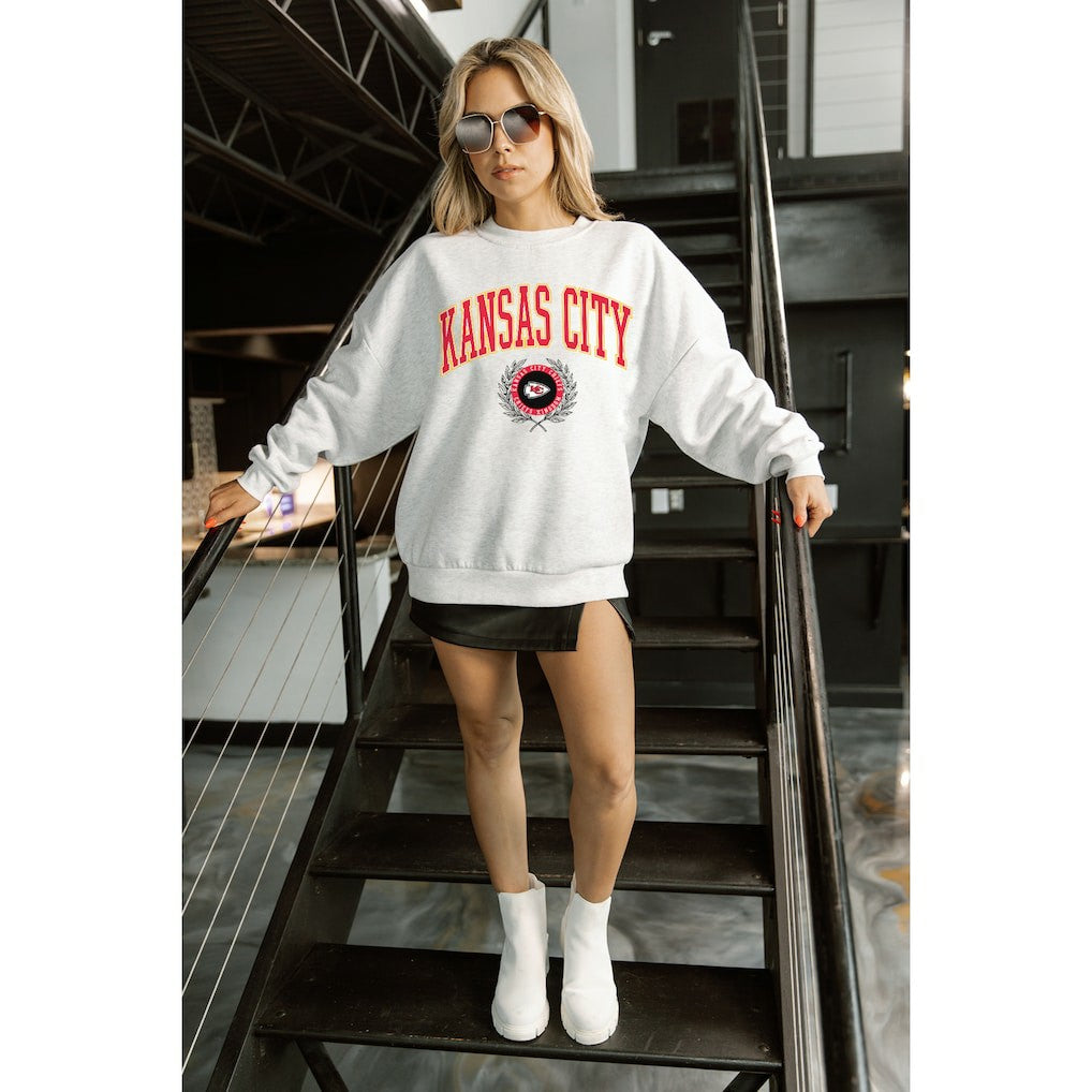 Kansas City Chiefs  Gameday Couture Women's Traditional Logo Oversized Premium Fleece Pullover Sweatshirt