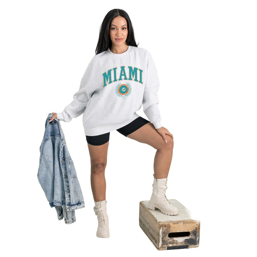 Miami Dolphins  Gameday Couture Women's Traditional Logo Oversized Premium Fleece Pullover Sweatshirt