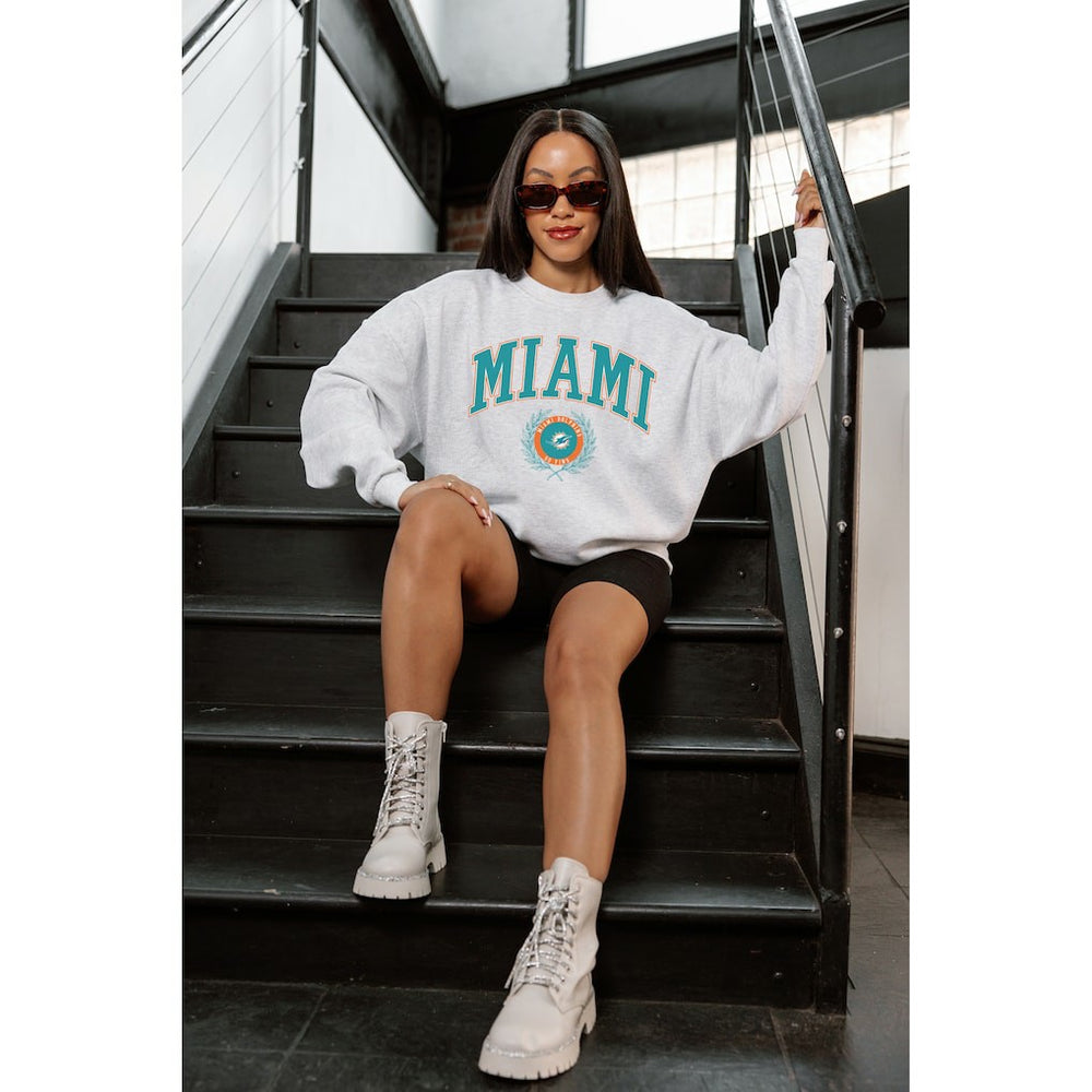Miami Dolphins  Gameday Couture Women's Traditional Logo Oversized Premium Fleece Pullover Sweatshirt