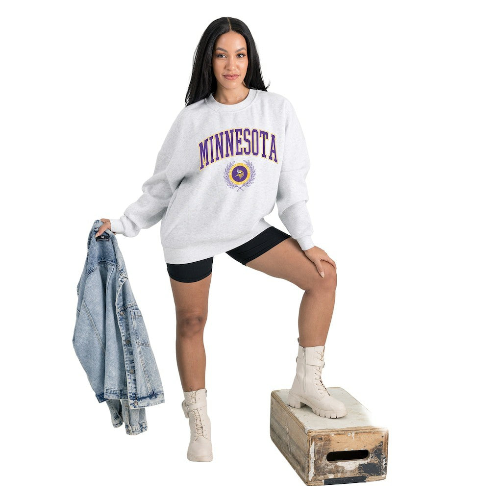 Minnesota Vikings  Gameday Couture Women's Traditional Logo Oversized Premium Fleece Pullover Sweatshirt