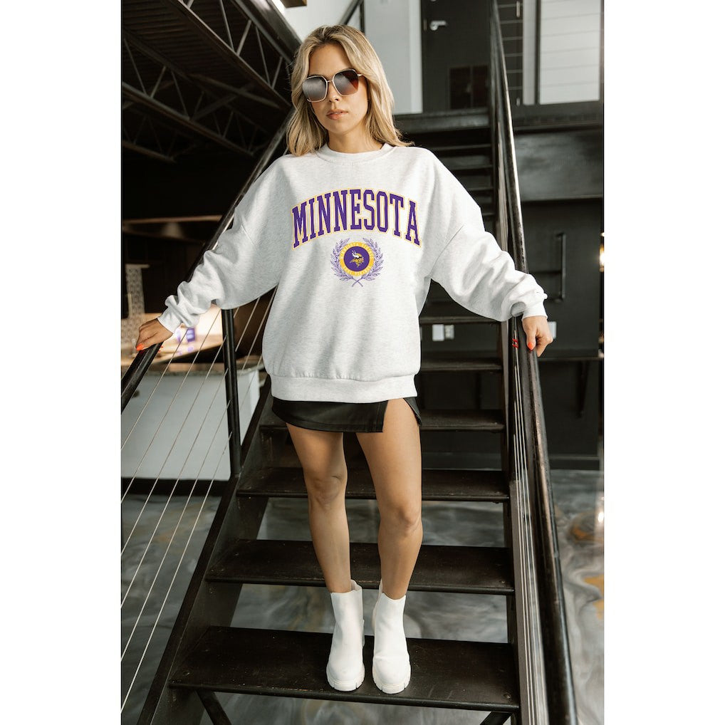 Minnesota Vikings  Gameday Couture Women's Traditional Logo Oversized Premium Fleece Pullover Sweatshirt