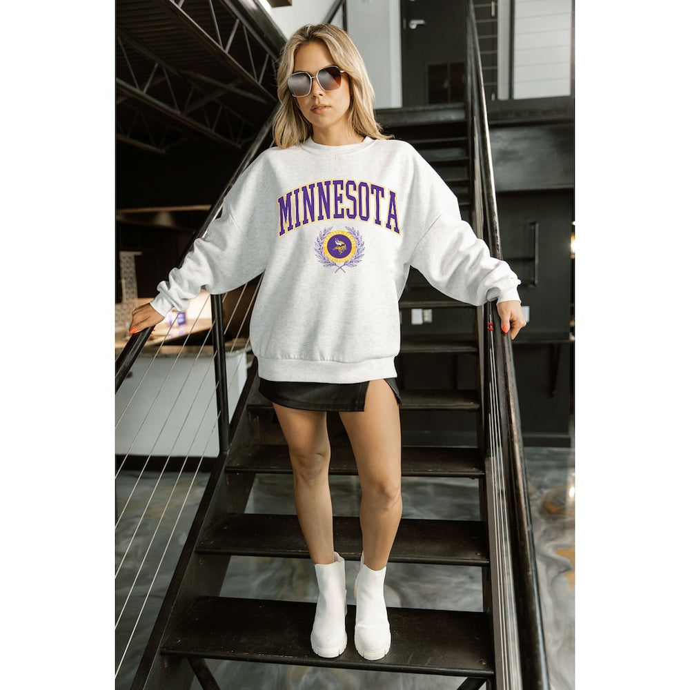 Minnesota Vikings  Gameday Couture Women's Traditional Logo Oversized Premium Fleece Pullover Sweatshirt