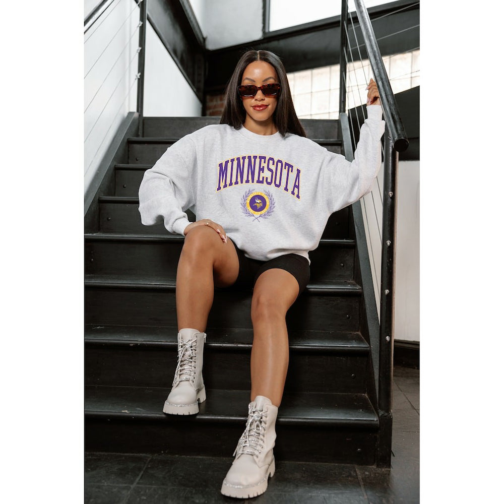Minnesota Vikings  Gameday Couture Women's Traditional Logo Oversized Premium Fleece Pullover Sweatshirt