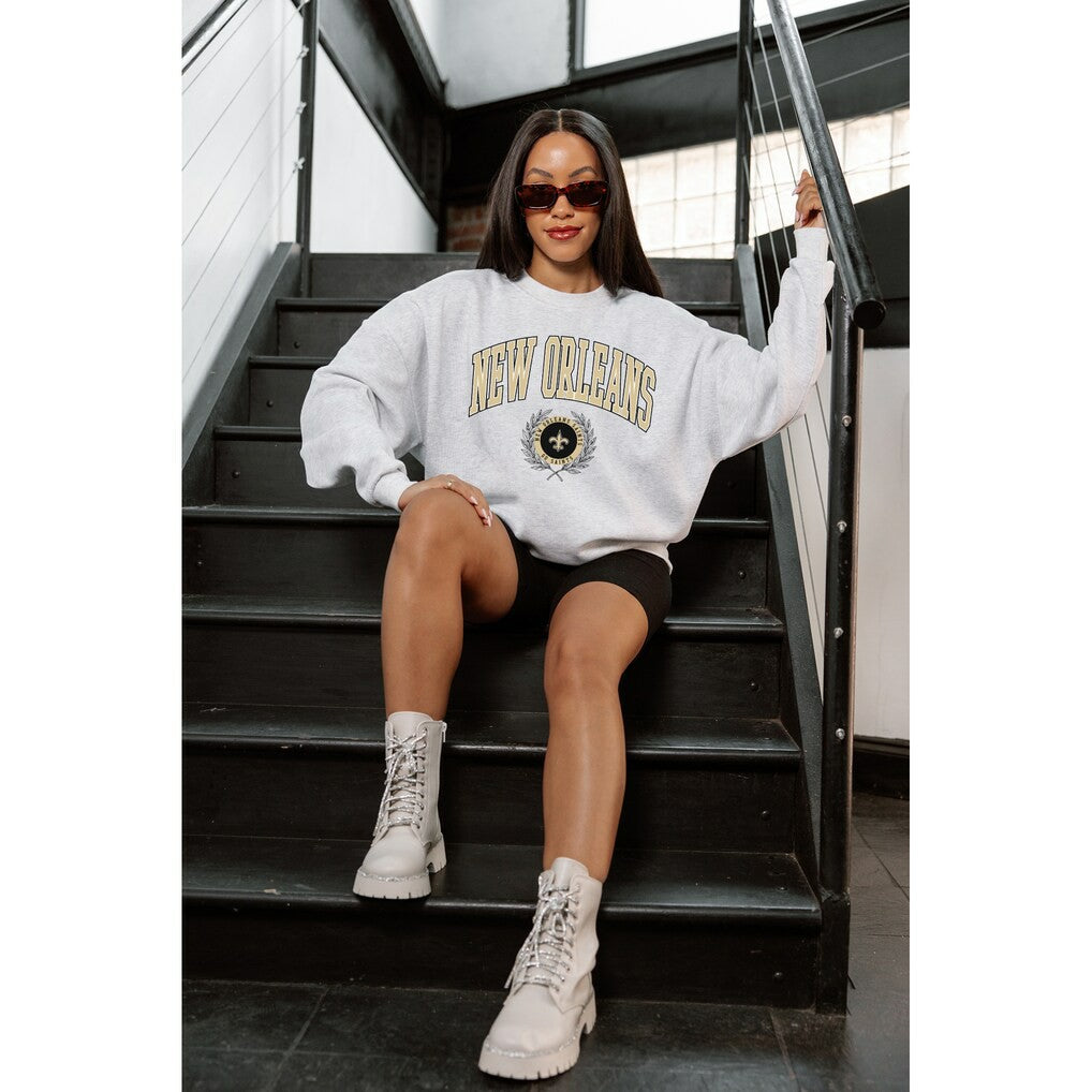 New Orleans Saints  Gameday Couture Women's Traditional Logo Oversized Premium Fleece Pullover Sweatshirt