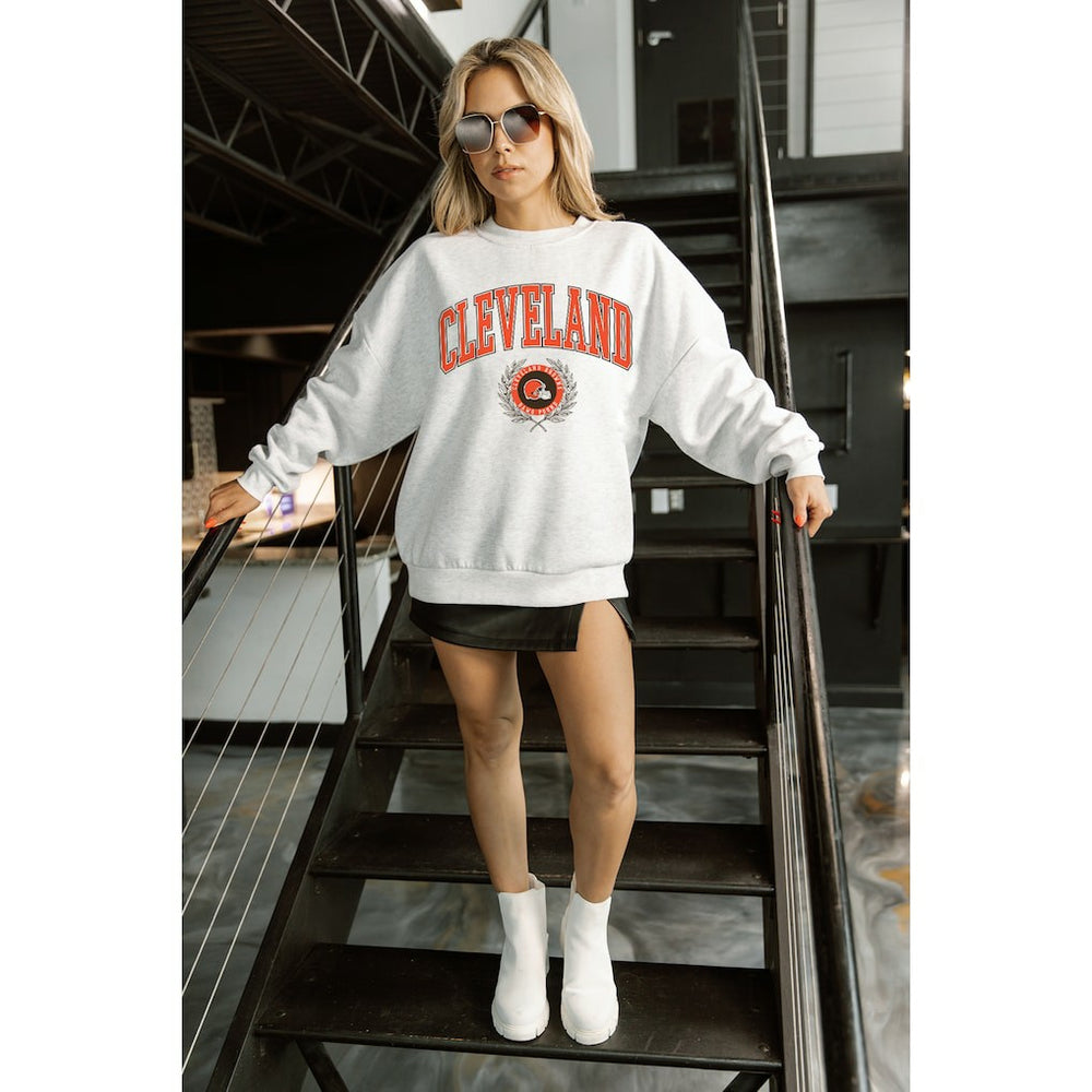 Cleveland Browns  Gameday Couture Women's Traditional Logo Oversized Premium Fleece Pullover Sweatshirt