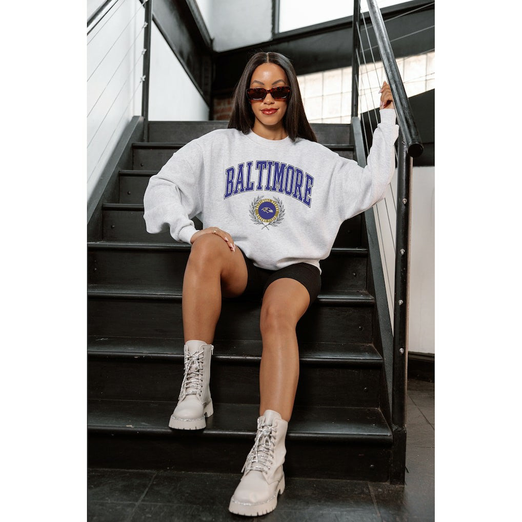 Baltimore Ravens  Gameday Couture Women's Traditional Logo Oversized Premium Fleece Pullover Sweatshirt
