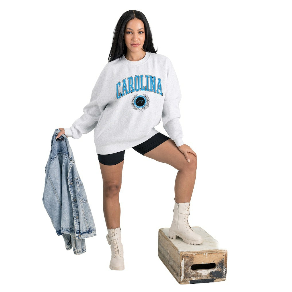 Carolina Panthers  Gameday Couture Women's Traditional Logo Oversized Premium Fleece Pullover Sweatshirt