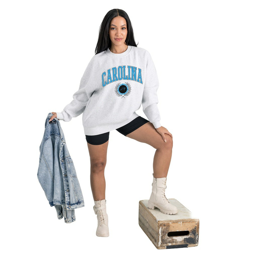 Carolina Panthers  Gameday Couture Women's Traditional Logo Oversized Premium Fleece Pullover Sweatshirt