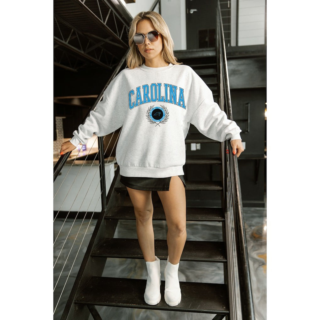 Carolina Panthers  Gameday Couture Women's Traditional Logo Oversized Premium Fleece Pullover Sweatshirt