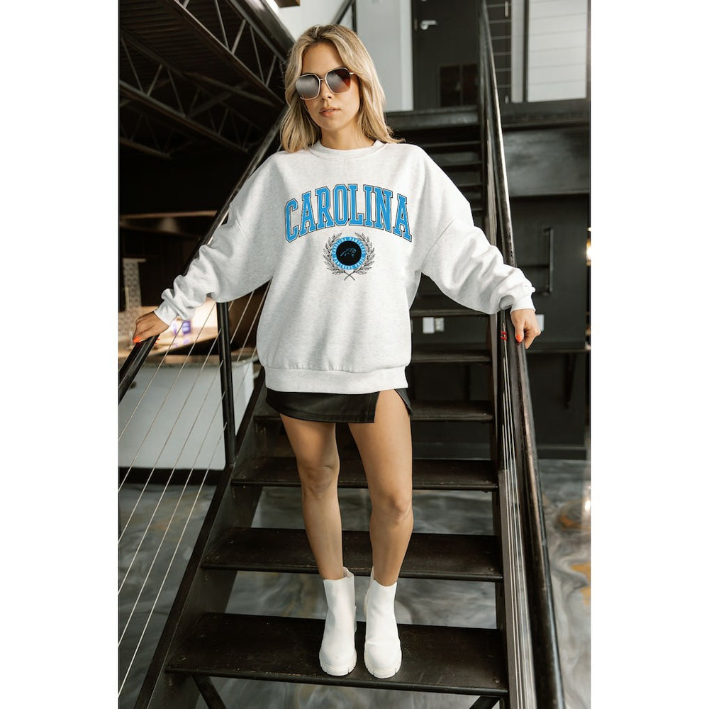 Carolina Panthers  Gameday Couture Women's Traditional Logo Oversized Premium Fleece Pullover Sweatshirt
