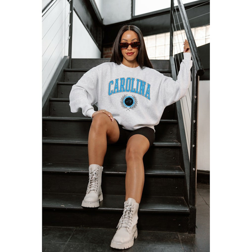 Carolina Panthers  Gameday Couture Women's Traditional Logo Oversized Premium Fleece Pullover Sweatshirt