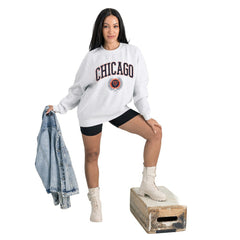 Chicago Bears  Gameday Couture Women's Traditional Logo Oversized Premium Fleece Pullover Sweatshirt