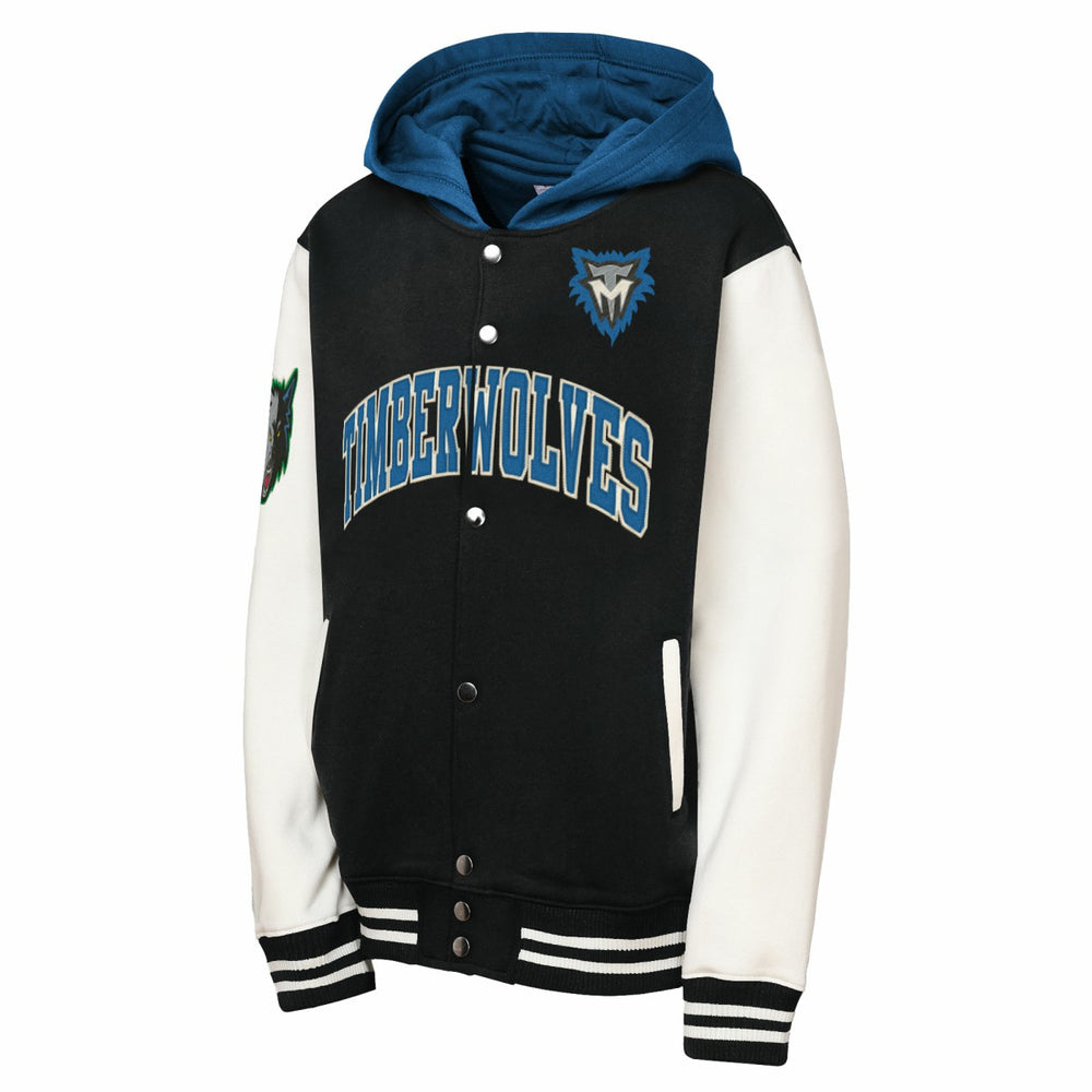 Minnesota Timberwolves Youth Hardwood Classics Courtside Fleece Full-Snap Hooded Jacket Online