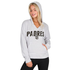 San Diego Padres Concepts Sport Women's Liftoff Striped V-Neck Hoodie | MLB Sale
