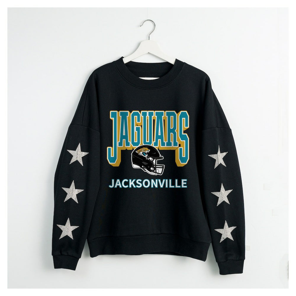 Jacksonville Jaguars  Gameday Couture Women's Pure Victory Rhinestud Star-Sleeve Pullover Sweatshirt