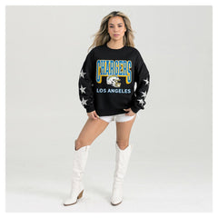 Los Angeles Chargers  Gameday Couture Women's Pure Victory Rhinestud Star-Sleeve Pullover Sweatshirt