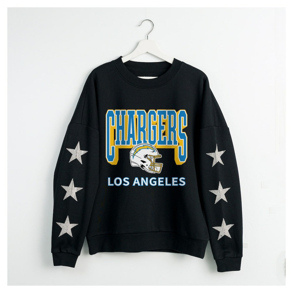 Los Angeles Chargers  Gameday Couture Women's Pure Victory Rhinestud Star-Sleeve Pullover Sweatshirt