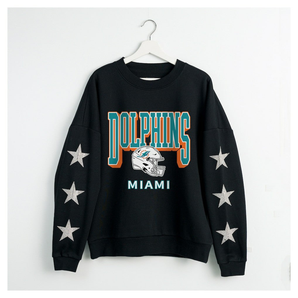 Miami Dolphins  Gameday Couture Women's Pure Victory Rhinestud Star-Sleeve Pullover Sweatshirt