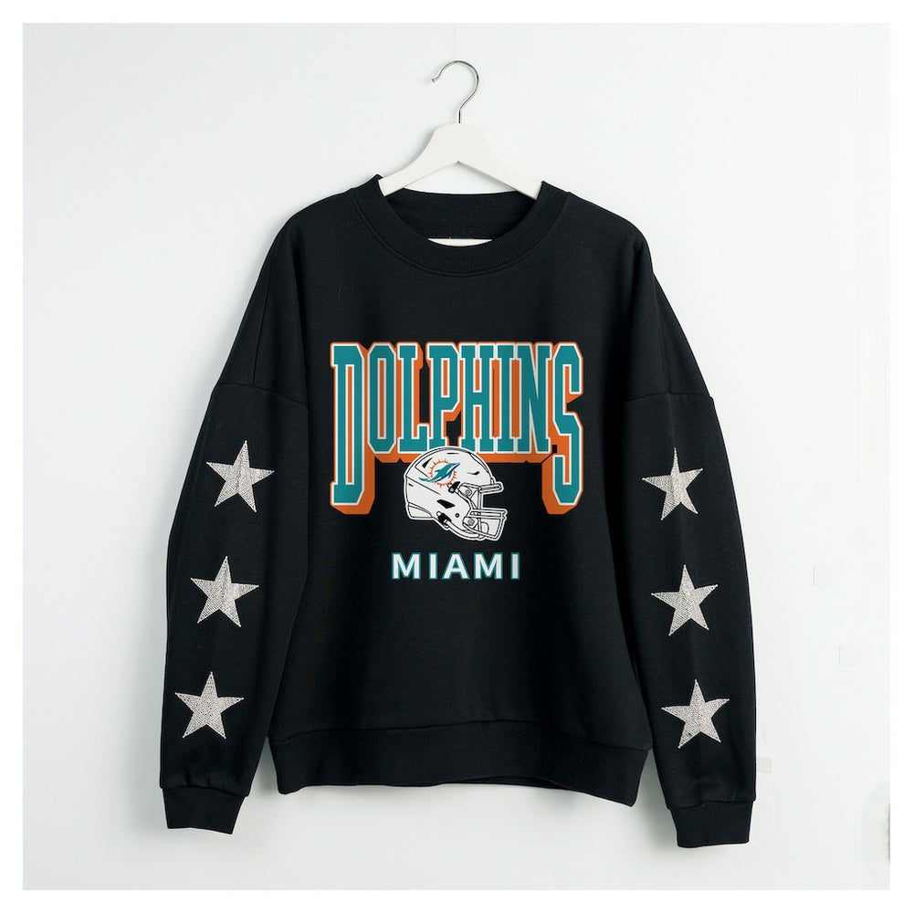 Miami Dolphins  Gameday Couture Women's Pure Victory Rhinestud Star-Sleeve Pullover Sweatshirt