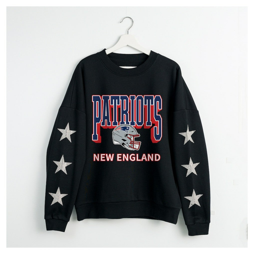 New England Patriots  Gameday Couture Women's Pure Victory Rhinestud Star-Sleeve Pullover Sweatshirt