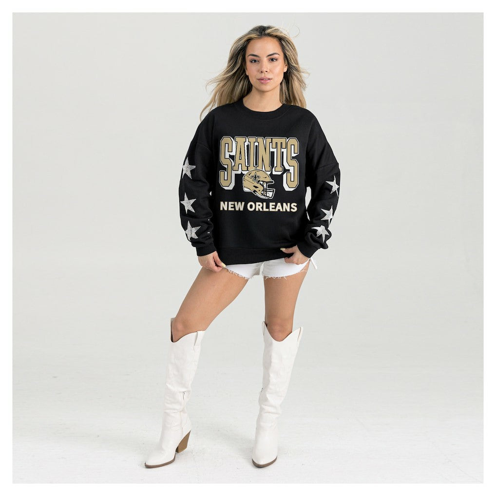 New Orleans Saints  Gameday Couture Women's Pure Victory Rhinestud Star-Sleeve Pullover Sweatshirt