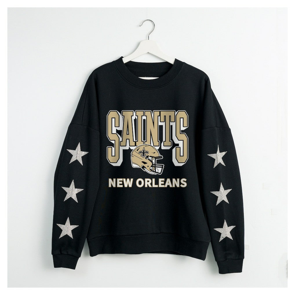New Orleans Saints  Gameday Couture Women's Pure Victory Rhinestud Star-Sleeve Pullover Sweatshirt