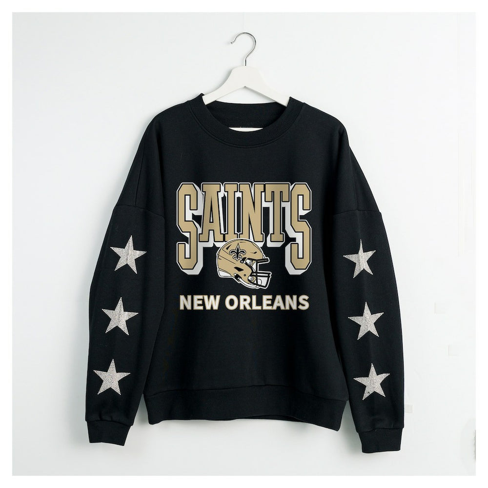 New Orleans Saints  Gameday Couture Women's Pure Victory Rhinestud Star-Sleeve Pullover Sweatshirt