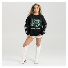 New York Jets  Gameday Couture Women's Pure Victory Rhinestud Star-Sleeve Pullover Sweatshirt