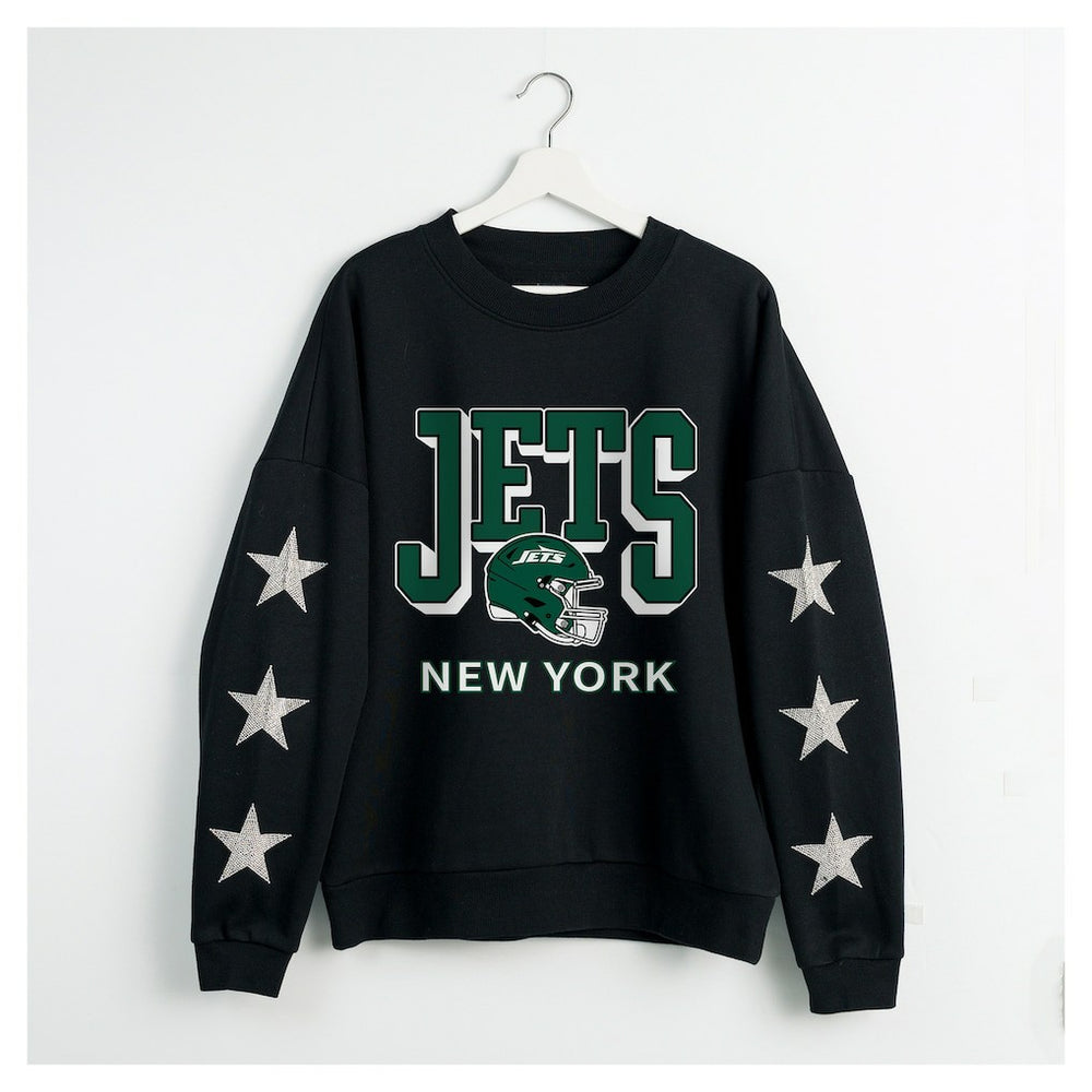 New York Jets  Gameday Couture Women's Pure Victory Rhinestud Star-Sleeve Pullover Sweatshirt