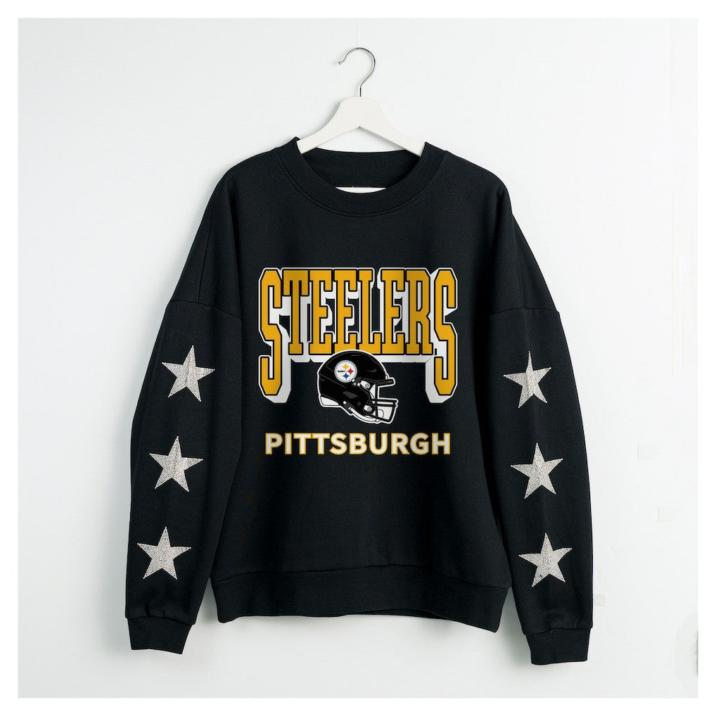 Pittsburgh Steelers  Gameday Couture Women's Pure Victory Rhinestud Star-Sleeve Pullover Sweatshirt