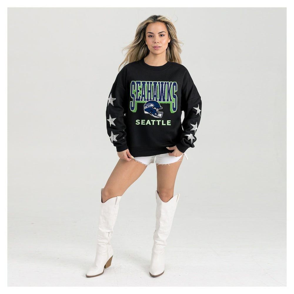 Seattle Seahawks  Gameday Couture Women's Pure Victory Rhinestud Star-Sleeve Pullover Sweatshirt