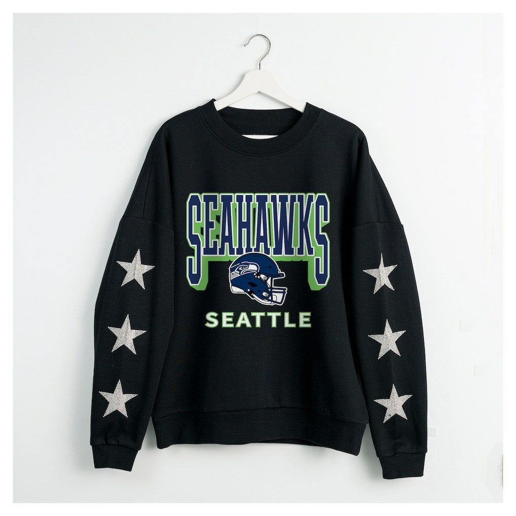 Seattle Seahawks  Gameday Couture Women's Pure Victory Rhinestud Star-Sleeve Pullover Sweatshirt