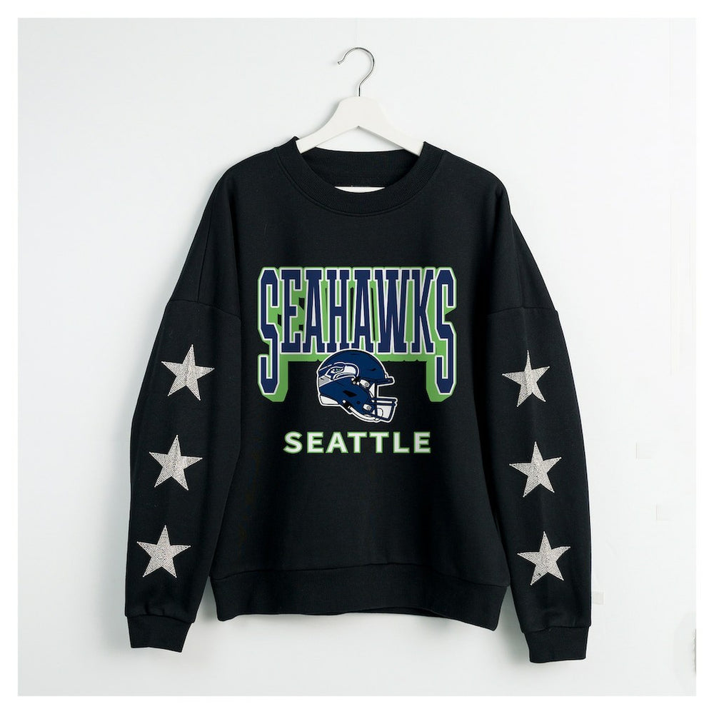 Seattle Seahawks  Gameday Couture Women's Pure Victory Rhinestud Star-Sleeve Pullover Sweatshirt