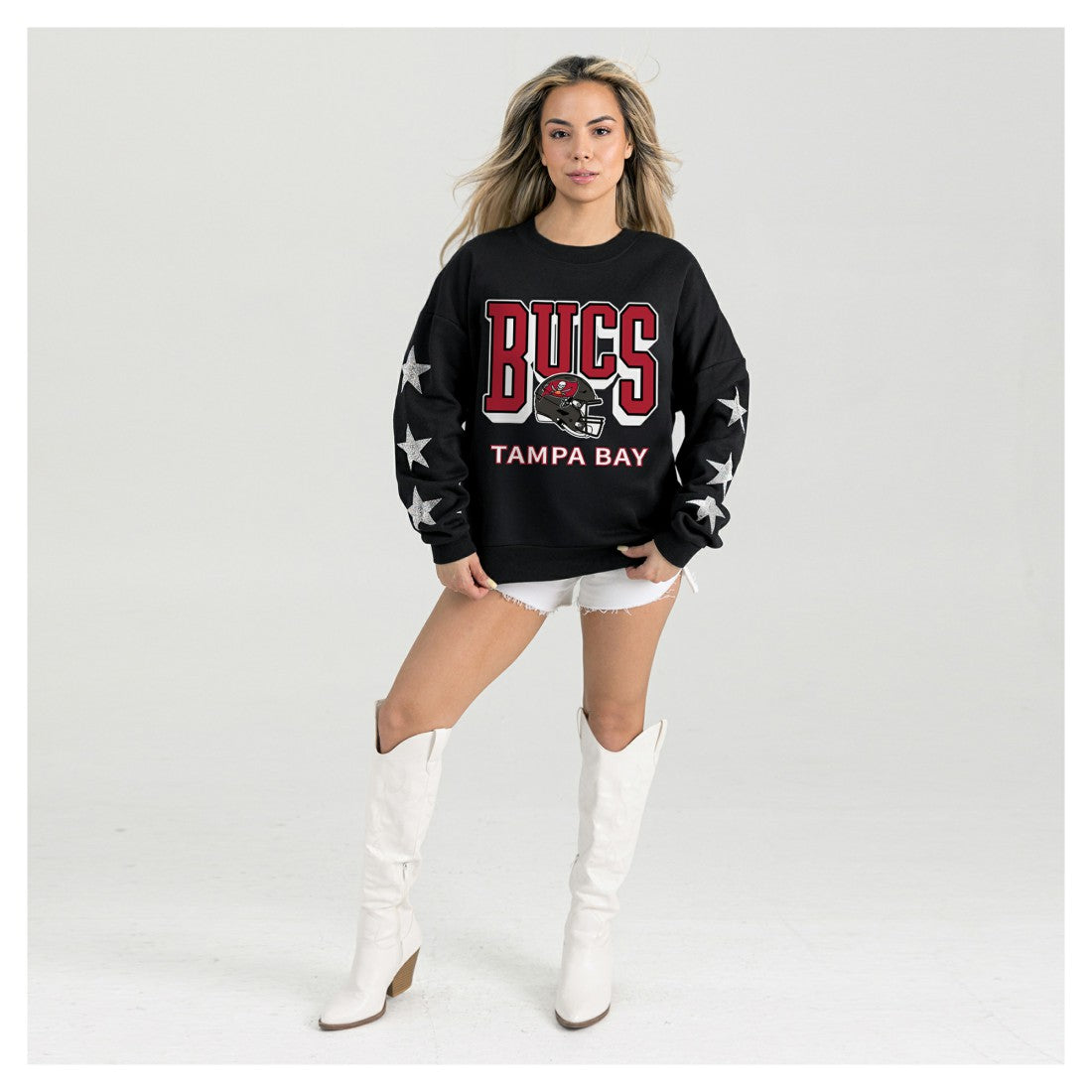 Tampa Bay Buccaneers  Gameday Couture Women's Pure Victory Rhinestud Star-Sleeve Pullover Sweatshirt