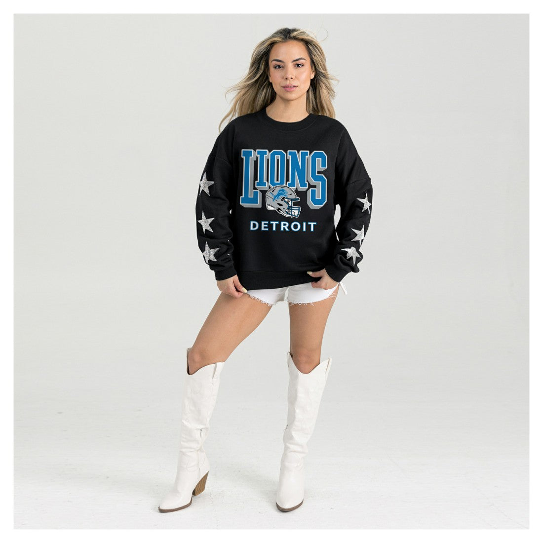 Detroit Lions  Gameday Couture Women's Pure Victory Rhinestud Star-Sleeve Pullover Sweatshirt