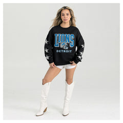 Detroit Lions  Gameday Couture Women's Pure Victory Rhinestud Star-Sleeve Pullover Sweatshirt