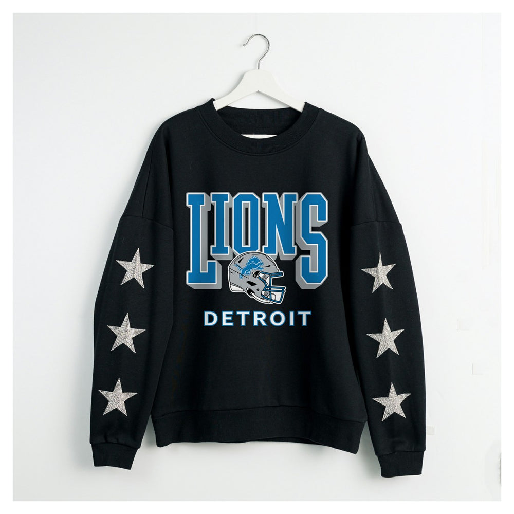 Detroit Lions  Gameday Couture Women's Pure Victory Rhinestud Star-Sleeve Pullover Sweatshirt