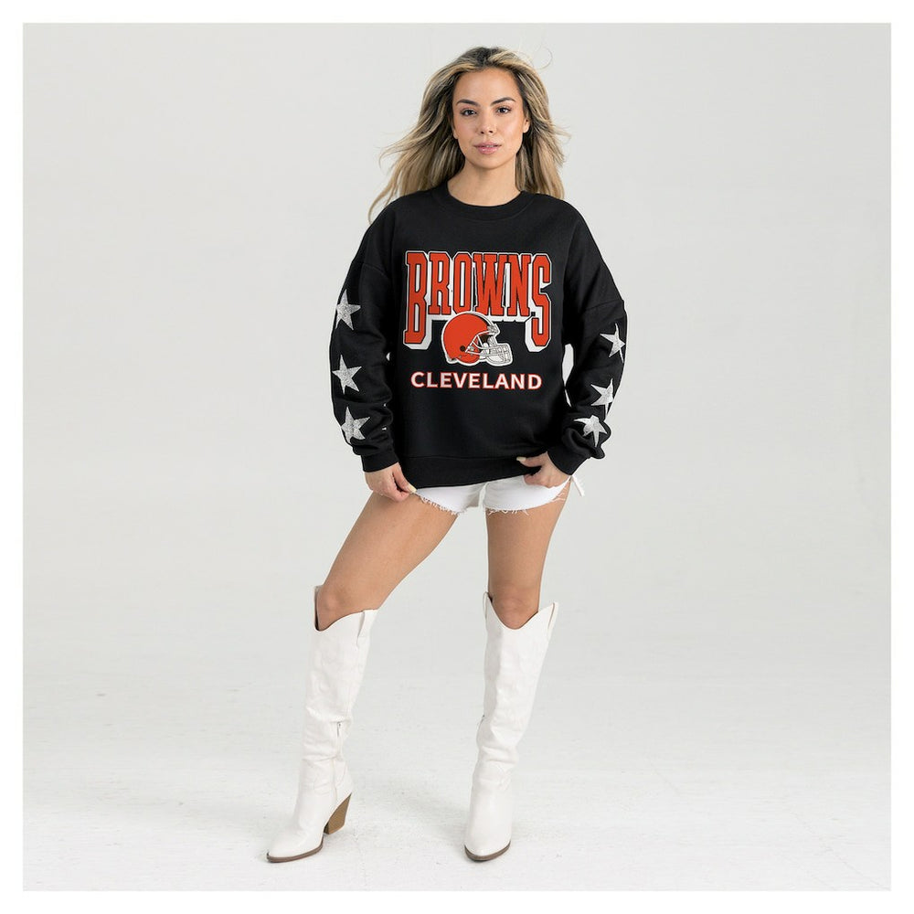 Cleveland Browns  Gameday Couture Women's Pure Victory Rhinestud Star-Sleeve Pullover Sweatshirt