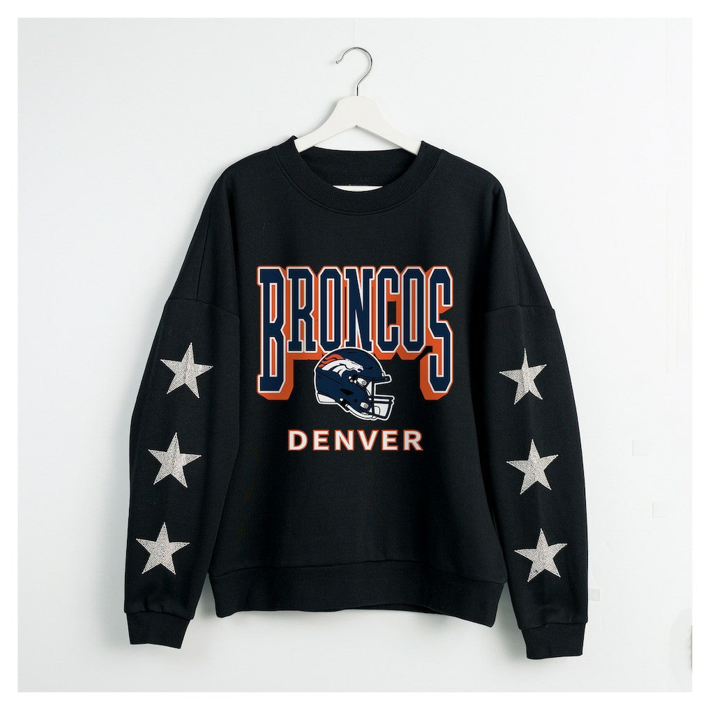 Denver Broncos  Gameday Couture Women's Pure Victory Rhinestud Star-Sleeve Pullover Sweatshirt